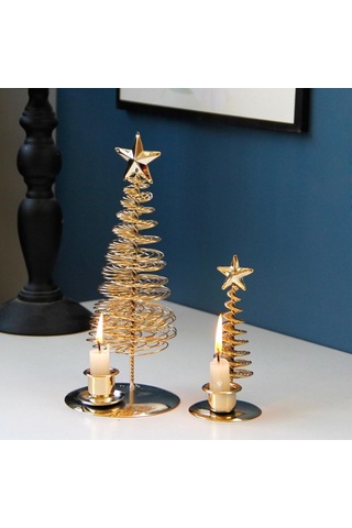 Suntek Metal Altın Yıldız Ağacı Mumluk, Çift Tekli Mum