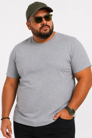 Yuvarlak Yaka Erkek Battal Düz Renk Pamuklu Basic Tshirt Gri