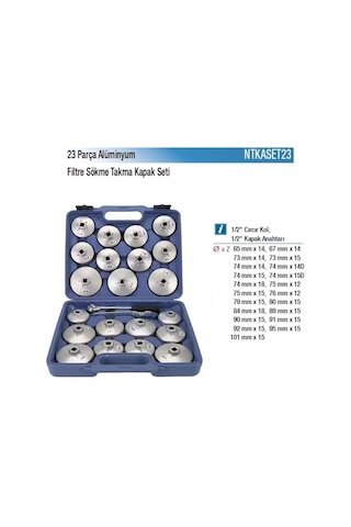 Nt Tools 23 Parça Alüminyum Kapak Tip Filtre Sökme Takma Seti Ntkaset23