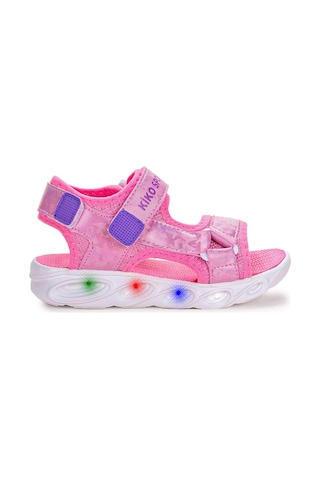 Kiko Kids 133 Hologram Işıklı Kız Çocuk Cırtlı Sandalet Ayakkabı Pembe 001