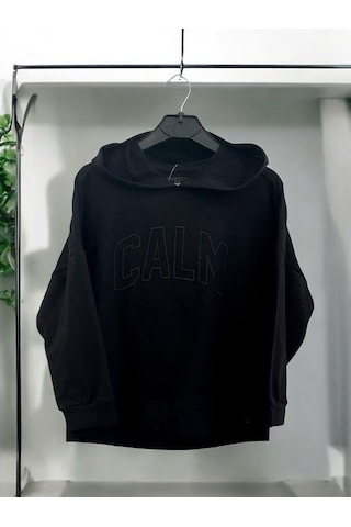 Kız Çocuk Kapüşonlu Calm Kapartmalı Sweatshirt-14372 Siyah