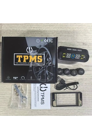 Boatshop1 Ynf Solar Tpms Siyah Gercek Zamanli Lastik Basinc Sicaklik Monitoru 4 Harici Sensor Usb Sarj