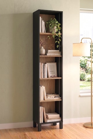 Robin Home Prime 5 Raflı Neon Led Işıklı Dar Alan Kitaplık Ahşap Ayaklı Sepet-siyah 183cm
