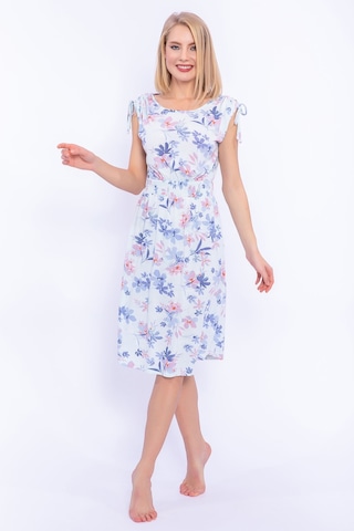 Çiçek Desenli Kadın Gecelik-nil Mavisi Nil Mavisi