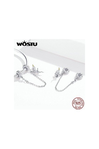 Wostu 925 Ayar Gümüş Güvenlik Zinciri Elf Peri Melek Charms Fit Orijinal Bilezik Ve Bileklik Gümüş