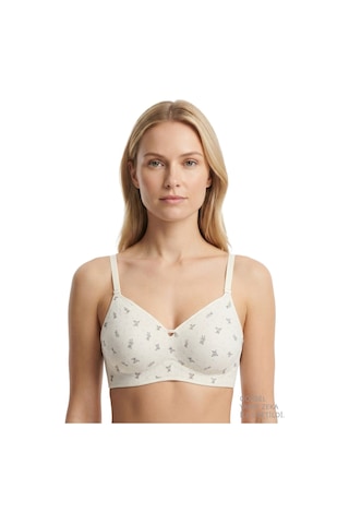 Cottonill Seamless Bra - Mireva Krem Lazer Kesim Rib Dokulu Ayıcık Desenli Balensiz Kadın Sütyen