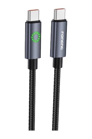 Foneng Xs08 60w Type-c To Type-c Işıklı Örgü 1.2m Hızlı Data Ve Şarj Kablosu