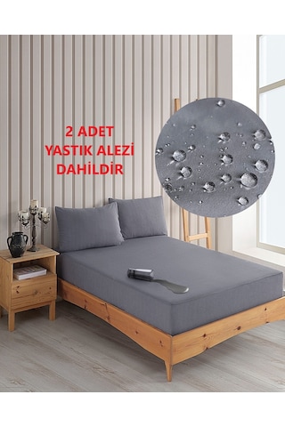 Çift Kişilik Renkli Mikro Set Mikro Fitted Sıvı Geçirmez Yastık Alezi Ve Yatak Alezi Seti Gri