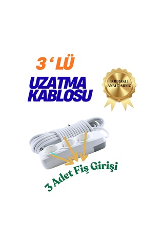 Klc 3'lü Grup Priz 7 Metre Topraklı Çocuk Korumalı Uzatma Kablosu Seyyar Kablo 3lü Priz 3lü 7m Beyaz 6 - 8 M