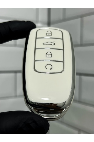 Chery Tiggo 8 Pro Smart Uyumlu Anahtar Kılıfı Beyaz - Gümüş