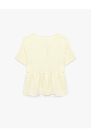 Koton Aerobin Kumaş Yuvarlak Yaka Önden Bağlama Detaylı Kısa Kollu Peplum Bluz Sarı 6sak60442pw
