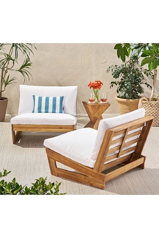 Conforlove Bahçe Balkon Masif Kestane Ahşap Koltuk Takımı 2+1+1+Orta Sehpa Krem