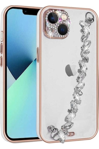 Apple Uyumlu iPhone 13 Kılıf Taş Süslemeli Kamera Korumalı El Tutamaçlı Zore Blazer Kapak Beyaz