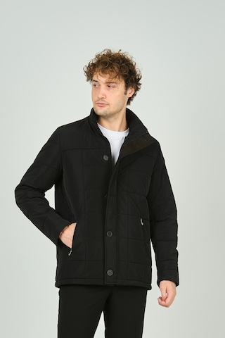 Daynax Erkek Dik Yaka Düğme Ve Fermuar Kapamalı Uzun Kaban 3000 Siyah Siyah