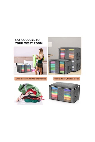 Moveevo Üçlü Gri 90l多功能非织布收纳袋 - 透明视窗 加强手柄 耐用拉链 - 被子衣物整理搬家储物袋 60x43x35cm Gri