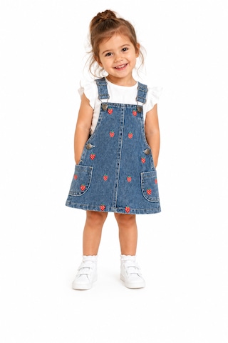 Tucankids Kız Çocuk Çilek Nakışlı Kot Jile Elbise Kot Mavi