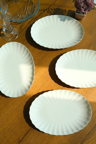 Kütahya Porselen Bone Luz Platin File Kayık Tabak 24x17cm Bnlzf24ky220 4 Lü Ekru