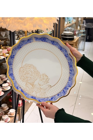 2li Blue Gold Lüks Tepsi-5658 Çok Renkli