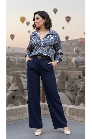 Leopar Desenli Oversize Kadın Gömlek Kahverengi