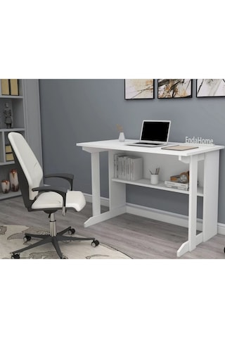 Reyo Home Enda Pillar Kütüphaneli Çalışma Masası 100x56cm Beyaz