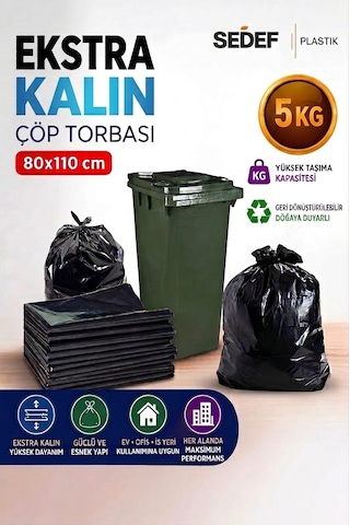 80x110 Cm Extra Kalın Siyah Endüstriyel Çöp Poşeti - 5kg / Ağır Hizmet Tipi