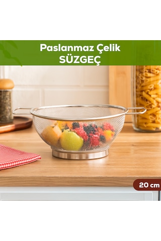 Porsima İvory Kulplu Paslanmaz Çelik Süzgeç Mutfak Eleği Meyve Ve Sebze Yıkama Aparatı Kevgir 20cm Paslanmaz Çelik