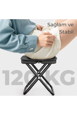 Katjmer Taşınabilir Çantalı Kamp Sandalyesi Mini Balıkçı Ve Piknik Taburesi Katlanır Cep Sandalyesi Siyah