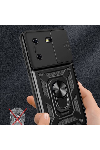 Tecno Pova 5 Kılıf Sürgülü Kamera Koruyucu Manyetik Standlı Tank Koruma Ata Pro Tech Mavi