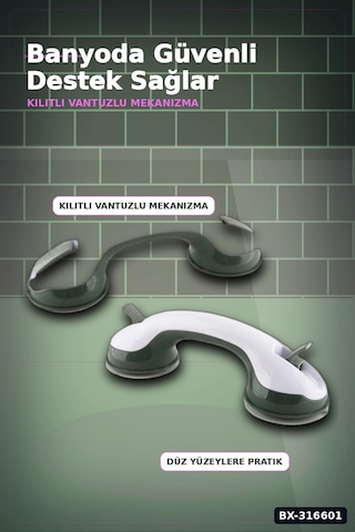Vantuzlu Banyo Tutacağı Kilitli Vakumlu Emniyet Tutunma Barı 1 Adet Bx-316601 Çok renkli