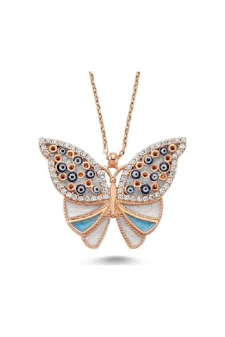 Mavi Mineli Sır Kelebek Kolye