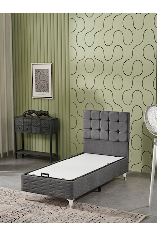 Beehanem Bengü 90x190 Tek Kişilik Baza Başlik Yatak 3 Lü Set Antrasit 90 X 190