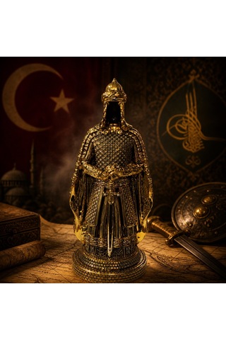 Prestij Güç Sembolü Tarihi Osmanlı Zırhlı Pelerinli Savaşçı Asker Biblo Anlamlı Hediye Gold 28 Cm Çok Renkli