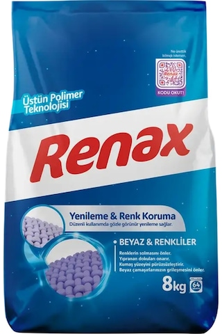 Renax Matik Beyaz ve Renkliler için Toz Çamaşır Deterjanı 64 Yıkama 8 KG