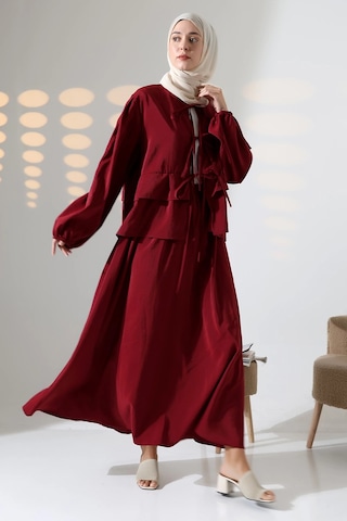 Kadın 100% Pamuk Modal Bordo Gömlek Etek Tesettür Takım Çok Renkli