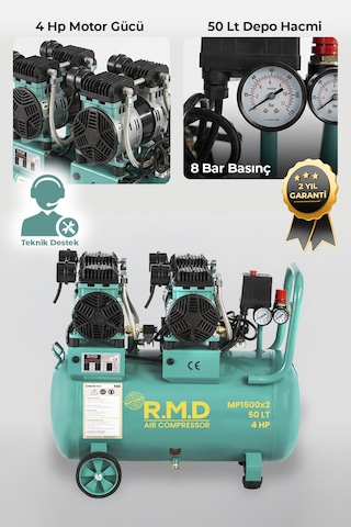 R.m.d Kompresör 50 Lt Yüksek Emişli Yağsız Teknoloji Hava Kompresörü - I Mp1500x2