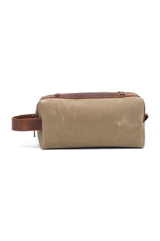 Gillario Design 06 Unisex Kanvas Kumaş+deri Camel-taba Eskitme Dopp Kit