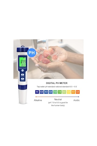 Cuteefun Dijital Ph Ölçüm Cihazı, 5'i 1 Arada Su Test Cihazı,