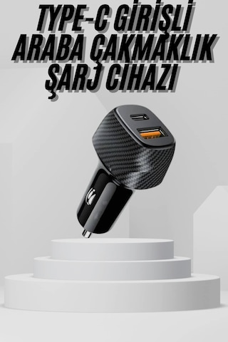 Araç İçi Şarj Cihazı 38w Güç Kapasiteli Type-c Girişli Araba Çakmaklık 64424665