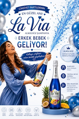 Simli Tropikal Aromalı Alkolsüz Içecek Erkek Bebek Mavi Renk Cinsiyet Partisi Şampanyası