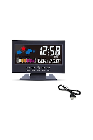 Çok İşlevli Çalar Saat Arka Aydınlatmalı Lcd Ekranlı Dijital Saat Zaman/tarih/hafta/sıcaklık/nem/hava Durumu Göstergeli