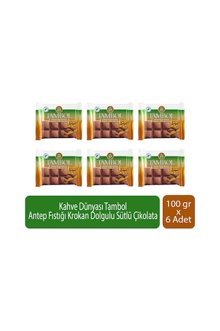 Kahve Dünyası Tambol Antep Fıstığı Krokan Dolgulu Sütlü Çikolata 100 Gr X 6 Adet