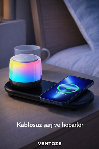 Kablosuz Şarj Standlı Bluetooth Hoparlör Masa Üstü Telefon Tutucu Ve Şarj İstasyonu 3 Ü 1 Arada