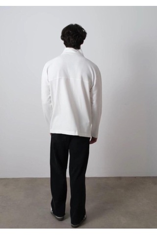 Beyaz Çift Cepli Fermuarlı Sweatshirt Beyaz