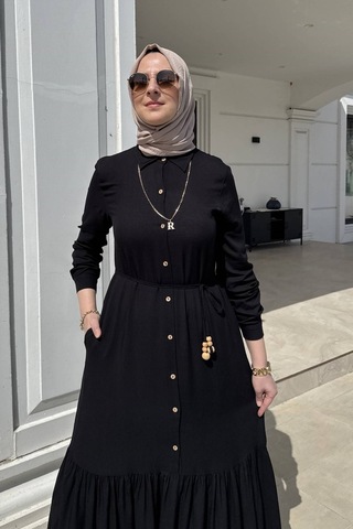 Rabia Şamlı Süreyya Gömlek Elbise Siyah Normal
