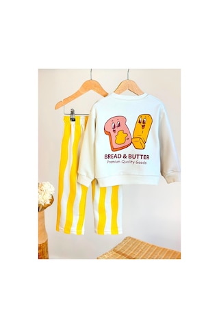 Fleurs Chic Unisex Bread And Butter Set Sweatshirt Ve Eşofman Takımı Sarı