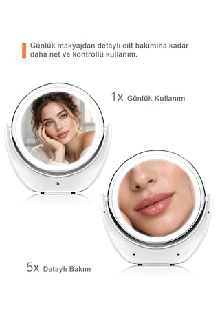 Touchbeauty Tb1276 Led Işıklı, Dounmatik Ekranlı, Şarj Edilebilir Makyaj Aynası 5x Büyütmeli Beyaz