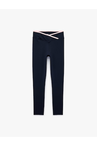 Koton Yüksek Bel Kemer Detaylı Biyeli Slim Fit Spor Tayt Lacivert 7wak40171nk