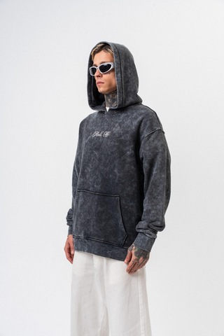 Respire Erkek Mask Off Baskılı Yıkamalı Kapüşonlu Oversize Hoodie Siyah