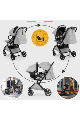Elele Flight 2 Kabin Tipi Travel Sistem Bebek Arabası Gri