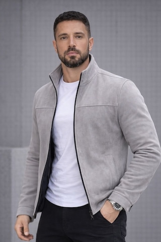 Baselco Slim Fit Dik Yaka Mevsimlik Süet Ceket Gri
